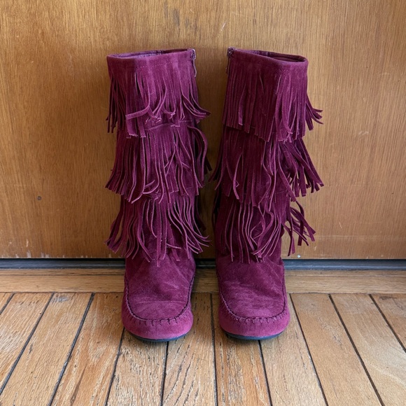 Shoes - Dark Red Suede Fringe Boots Burgundy sz 7.5